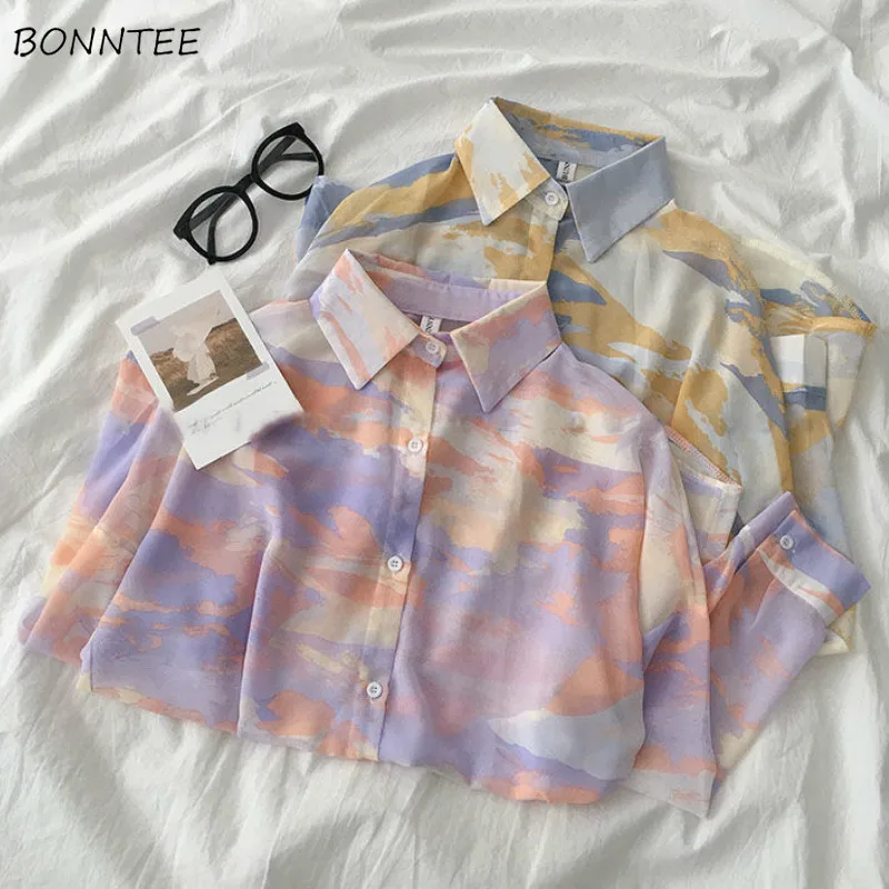Рубашки женские винтажные свободные Осенние в Корейском стиле Харадзюку с