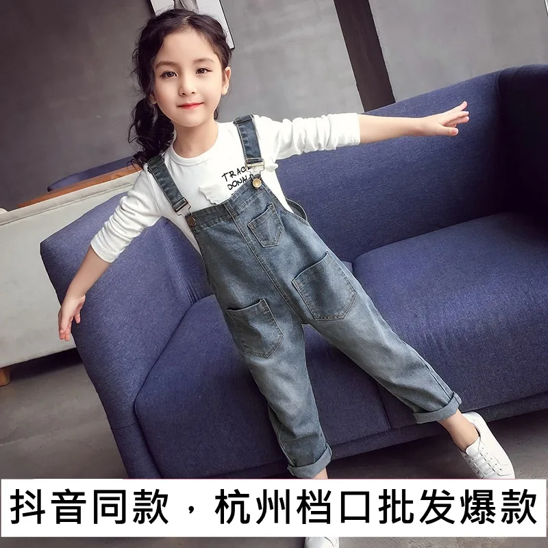 

Girls' Overalls Set Spring And Autumn 2019 New Style Middle And Large Small CHILDREN'S Korean-style Cowboy Suspender Pants Child