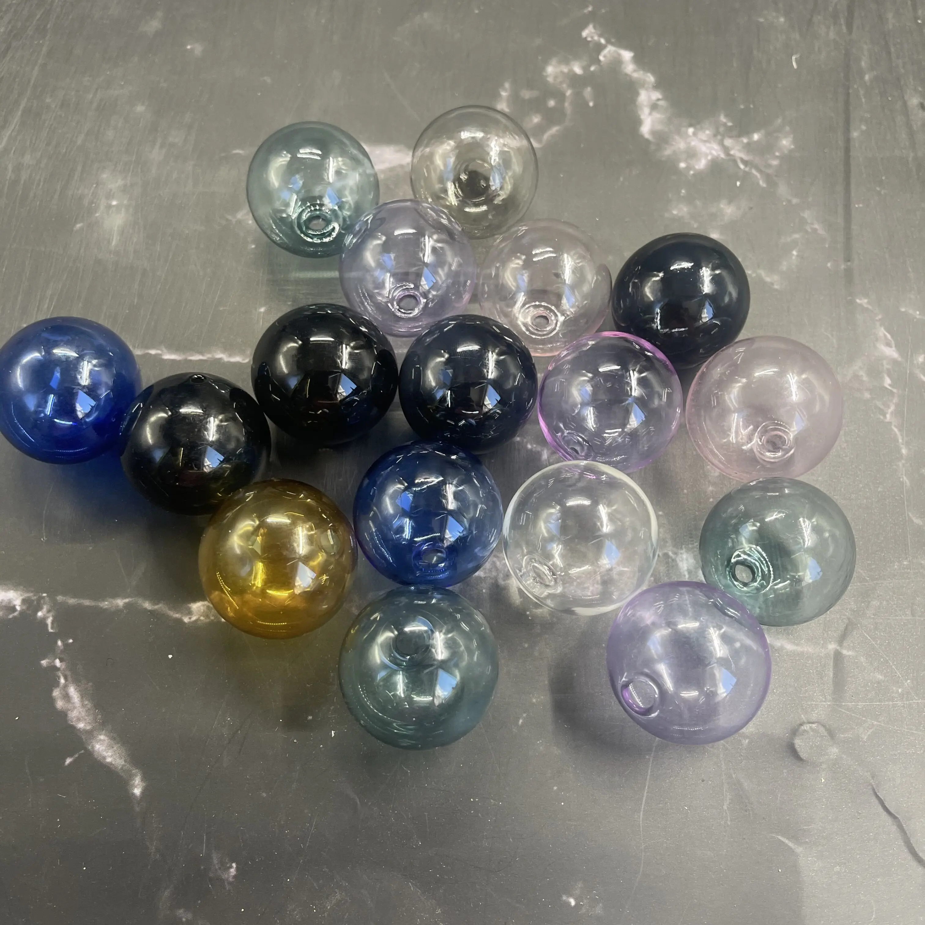 1-8pcs 30mm Pink/Purple/Blue/Raninbow/Color hollow glass ball with one hole round bubble vial glass globe orbs jewelry DIY beads 3