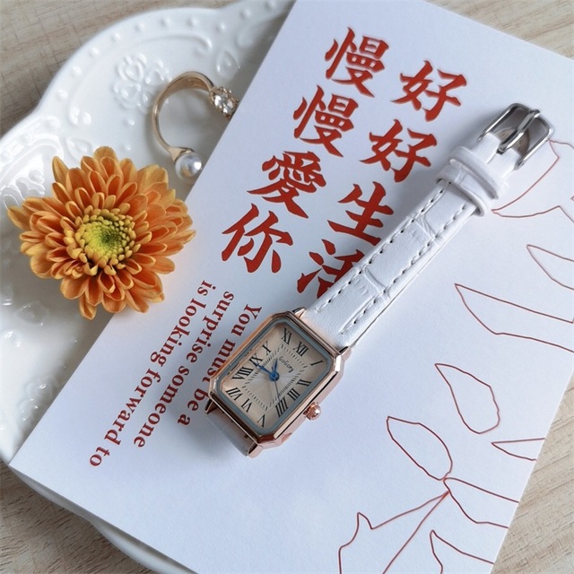 Roma Scale Women Watches 2021 Fashion Casual Rectangle Female Quartz Clock Vintage Brown Leather Ladies Wristwatches W9848
