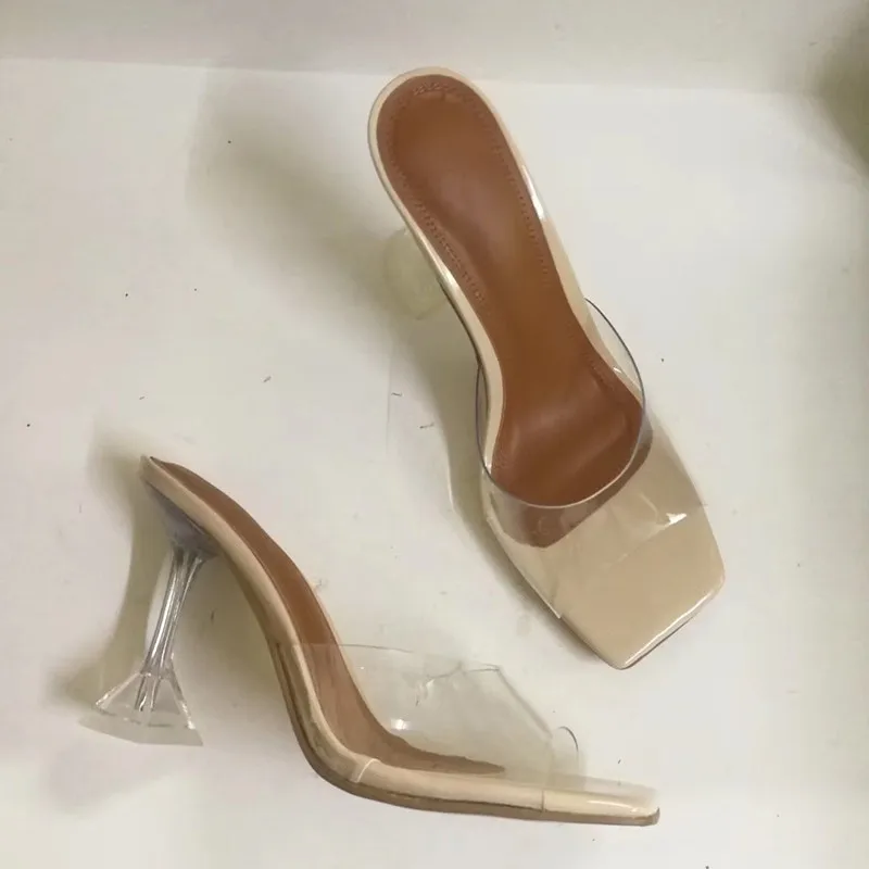 PVC Khaki С Острым носком Босоножки с открытым носком босоножки на высоком каблуке, Шлёпанцы слипоны деловые, вечерние туфли Для женщин летние Босоножки на высоких каблуках размера плюс; обувь по индивидуальному заказу - Цвет: PVC Khaki