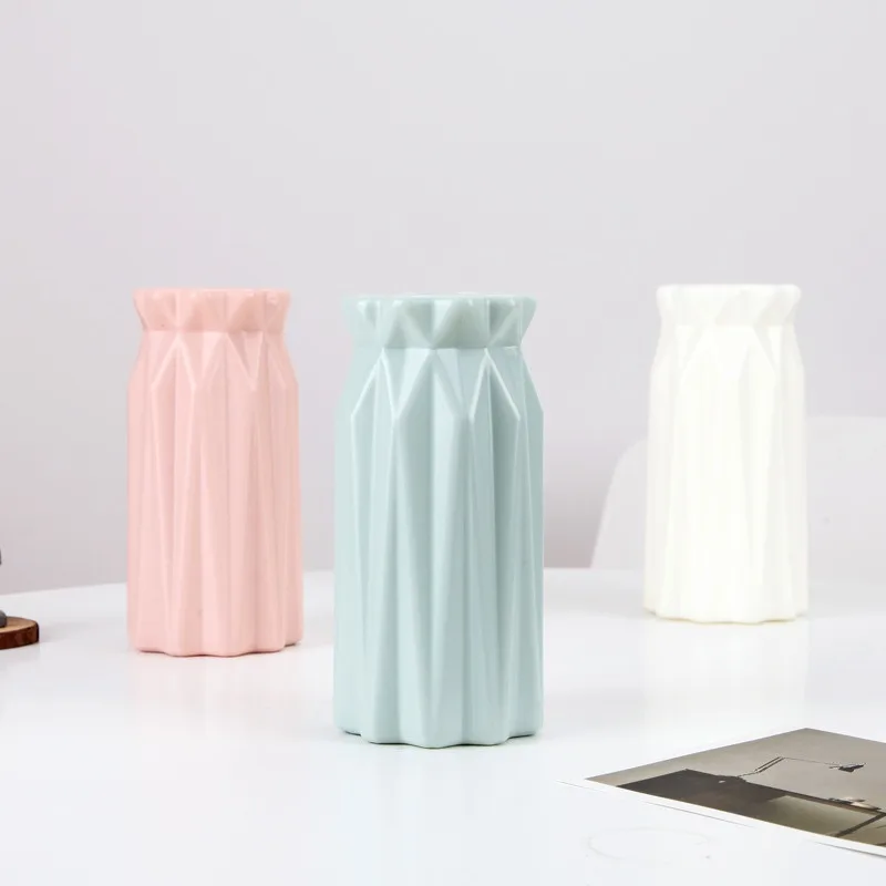 Modern Flower Vase White Pink Plastic Vase Flower Pot Basket Nordic Home Living Room Decoration Ornament Flower Arrangement