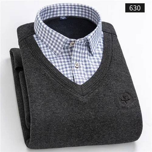 Зимние поддельные две части мужские рубашки толстые теплые мужские рубашки плюс бархат утолщаются мужские рубашки мужская деловая одежда мягкая L-4XL YN10563 - Цвет: 630-5