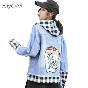 

Multicolor Denim Jacket Women Loose Coat 2020 Two Paper Lattice Split Joint Harajuku Chaqueta Mujer Riverdale Bts Streetwear