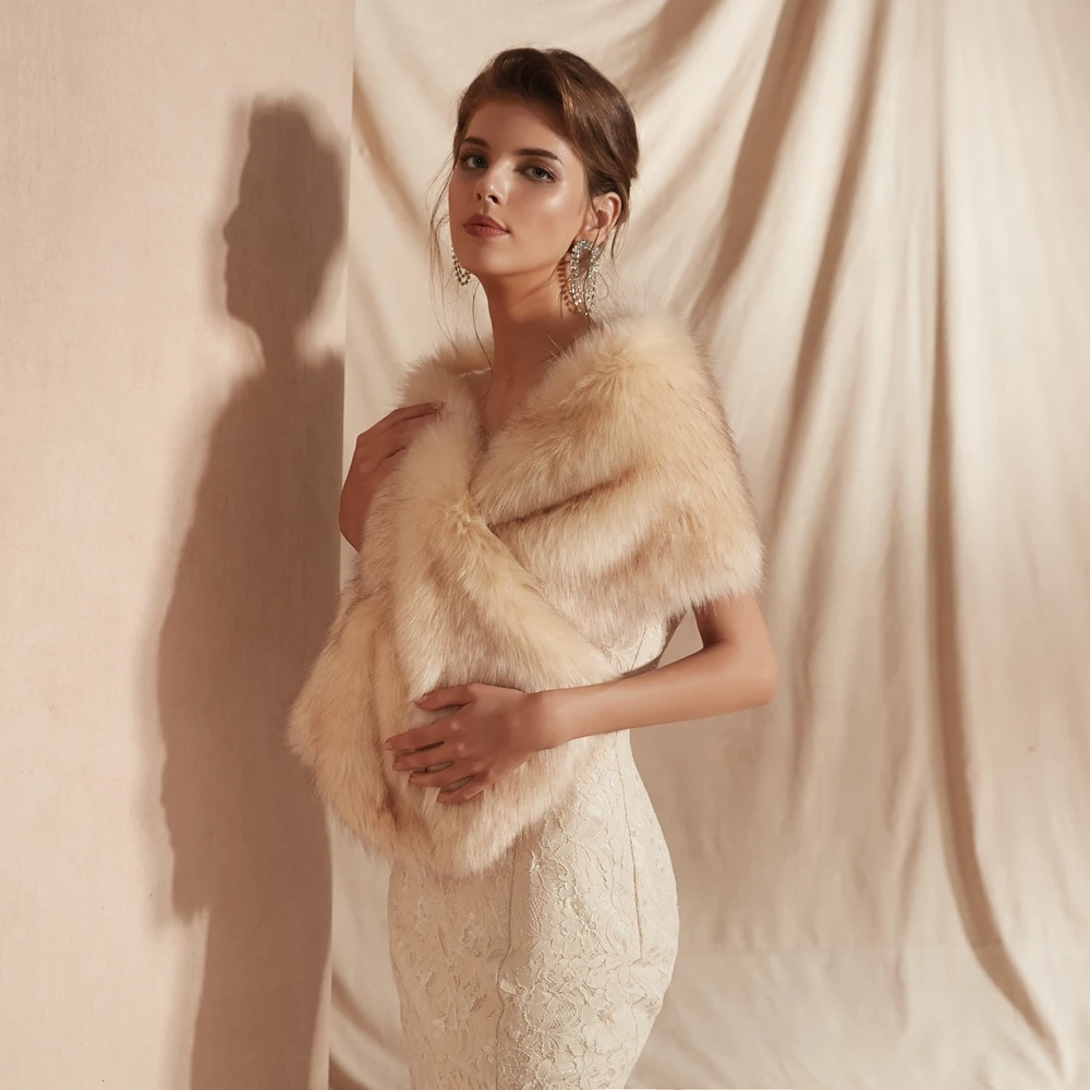 Women Fur Capes Champagne Wedding Faux 