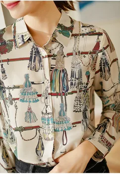 

Women Shirt Printed Silk Long Sleeve Casual Shirt