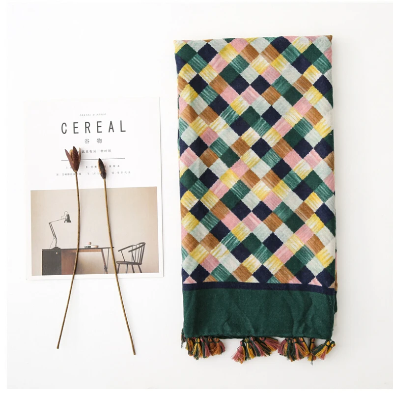 Fashion Women grid Scarf Long size 180x90cm Cotton scarves Winter Lady Scarves Soft Shawl Wrap Scarf Elegant for Christmas  (22)