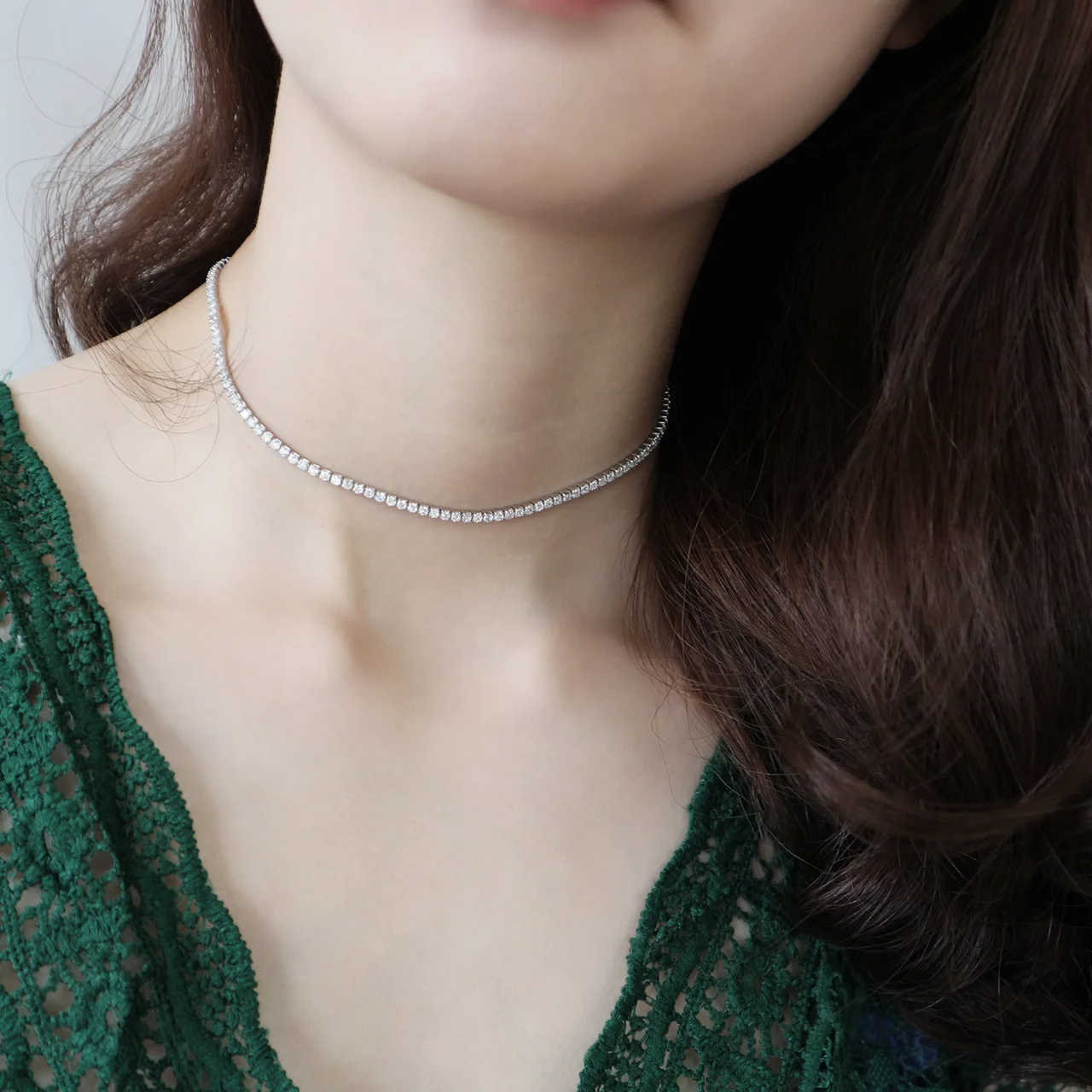 

Chao fu mao South Korea Fashion Zircon 925 Sterling Necklace Necklace Short Women's Korean-style Simple Necklace Single-necklace