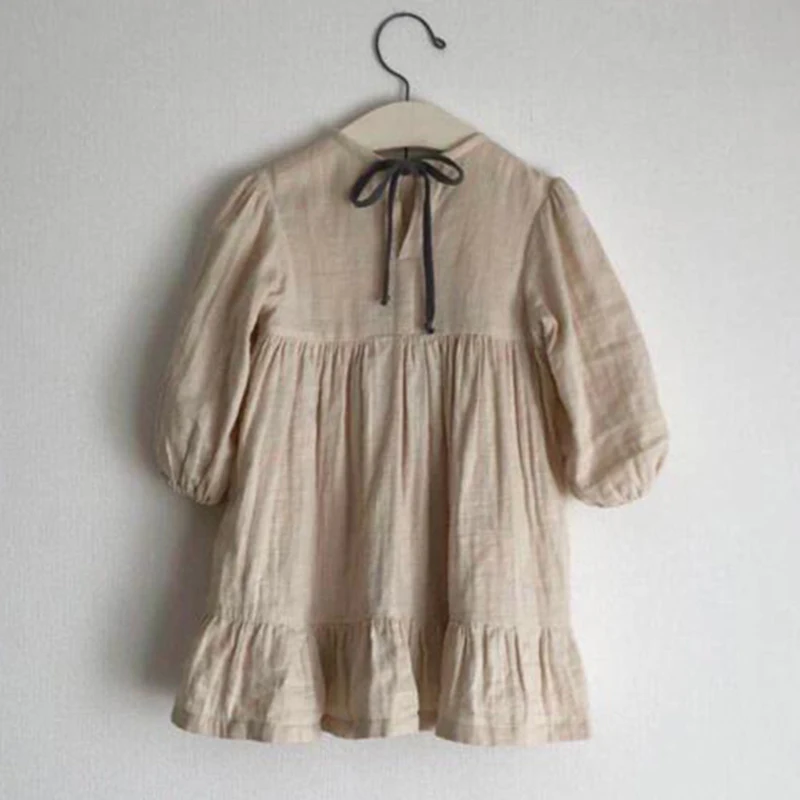 Платье для маленьких девочек; одежда принцессы; Корейская Осенняя детская льняная одежда; детская одежда с оборками; милая детская одежда