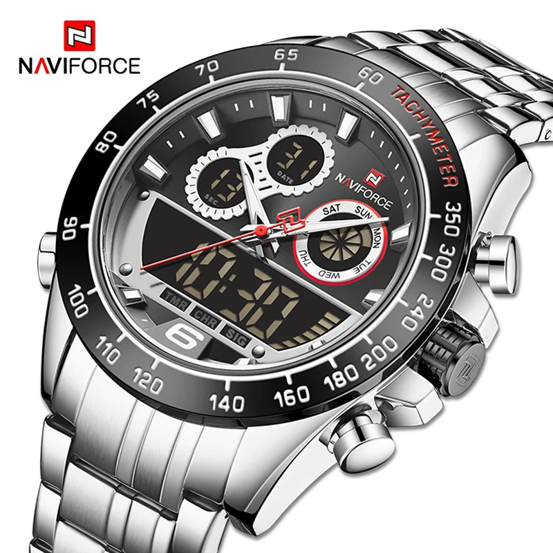 

Часы наручные NAVIFORCE Мужские кварцевые, роскошные спортивные цифровые аналоговые водонепроницаемые в стиле милитари