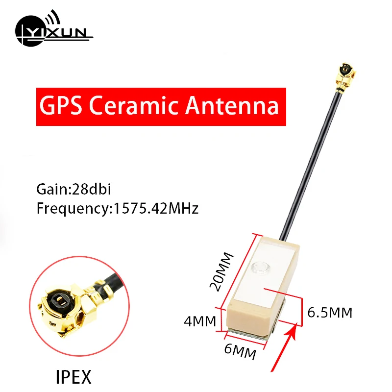 GPS 액티브 세라믹 포지셔닝 안테나, 28dBi 이득 RF1.13 20cm 케이블, Ipx U.FL MHF4 인터페이스 스몰 사이즈 20x6mm 1575.42MHz, 2 개