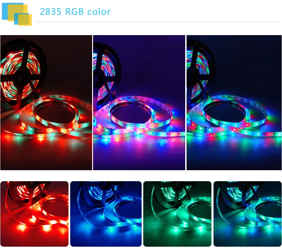 Цветная (RGB) Светодиодные ленты светильник SMD 2835 5 м Водонепроницаемый RGB DC12V лента