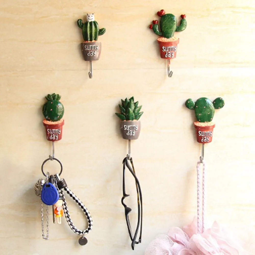 

Artificial Flower Pot Plant Wall Hook Cactus Adhesive Home Decor Storage Organizer Key Rack Bathroom Kitchen Towel Hanger