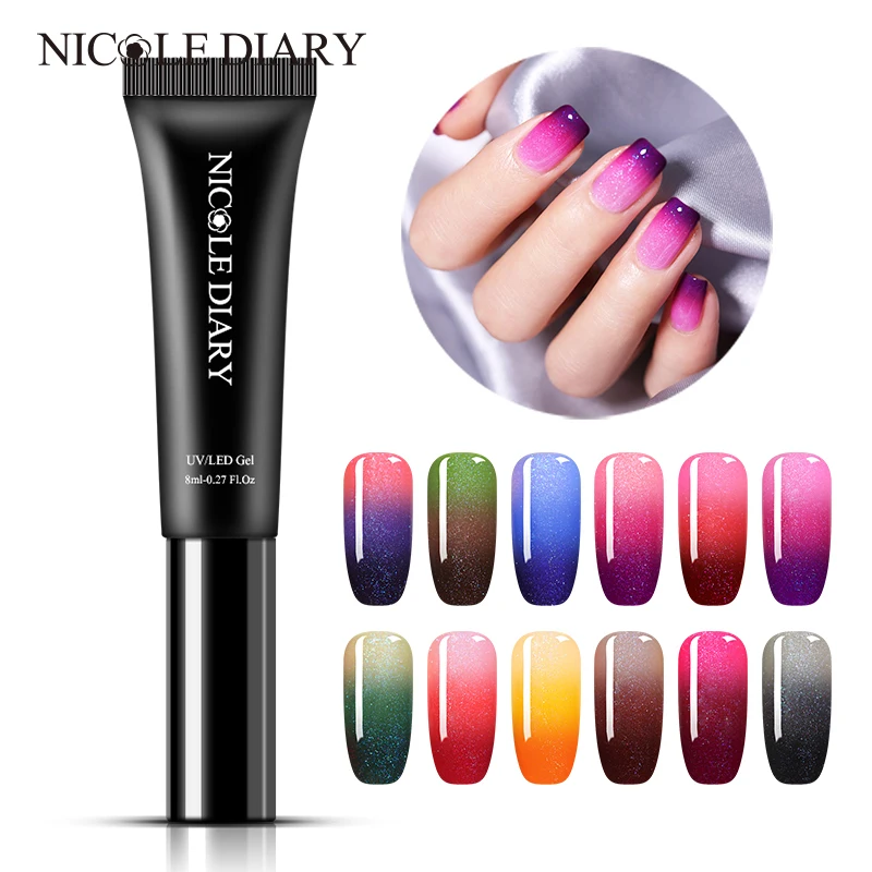 

NICOLE DIARY Chameleon Thermal Gel Color Changing Nail Polish Holographic Glitter Temperature Soak Off UV LED Gel Varnish 8ml