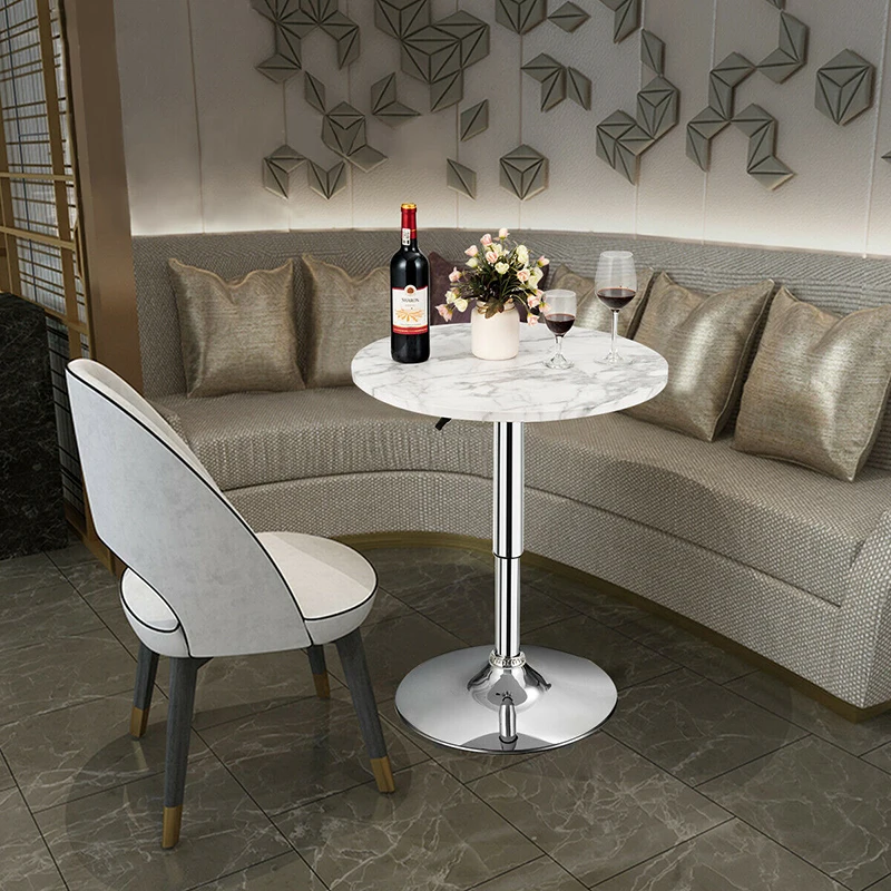 US $108.63 Modern Round Height Adjustable Bistro Bar Table 360 Degree Swivel Design Concise Marbled Sticker MDF Board Table