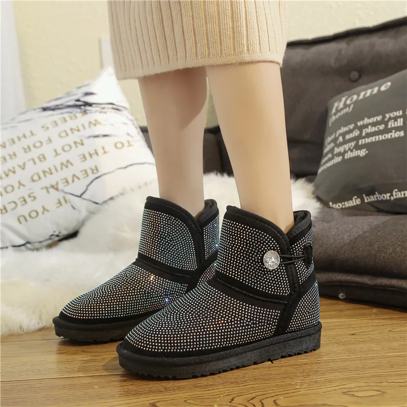 

2019 New Winter Rhinestone Women Boots Plus Plush Keep Warm Crystal Snow Boots Comfortable Non-slip Australia Emu Boots