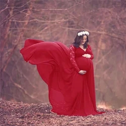 New Lace Chiffon Maternity Photography Dress Long Sleeve Sexy Pregnancy Dress Elegance Pregnant Women Maxi Gown For Photo Shoot
