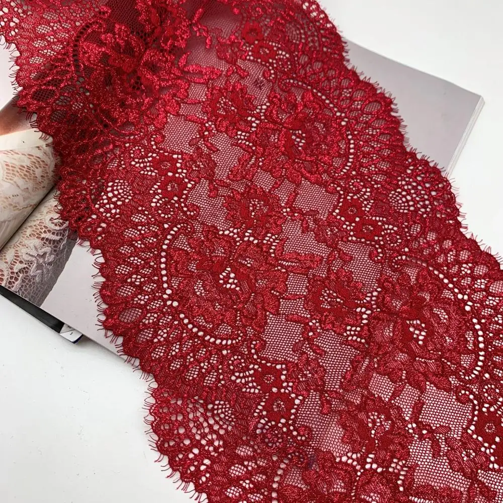 3y/lot 22.50cm Shiny Red Purple Teal Blue Eyelash Elastic Lace Trim With Shimmer Trimming Garment Accessory DIY Material Fabric 4