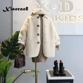 

2019 Winter Girls Lamb Cashmere Jakcets Kids Warm Thicken Beige Coats Toddler Children Clothing Baby Girls Coats Fall Outerwear