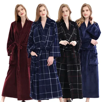 

Women Winter Thermal Long Bathrobe Lovers Thick Warm Coral Fleece Kimono Bath Robe Plus Size Nightgowns Bridesmaid Dressing