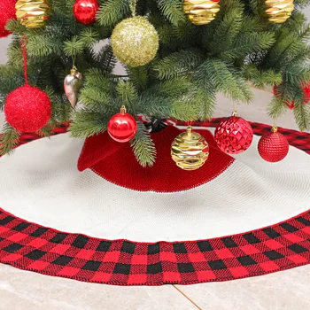 

Christmas tree skirt Christmas decoration knit red and black checkerboard skirt acrylicapron Christmas tree decoration