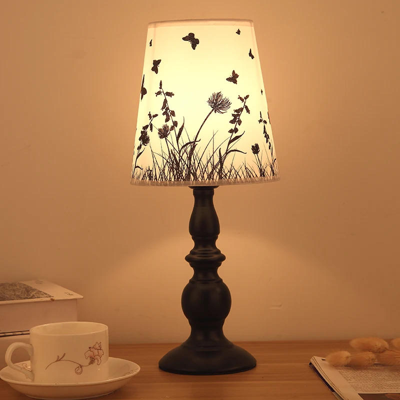 Европейская лампа тканевый ламповый абажур железная основа Современная прикроватная тумбочка для спальни светодиодный настольный ламповый светильник в помещении
