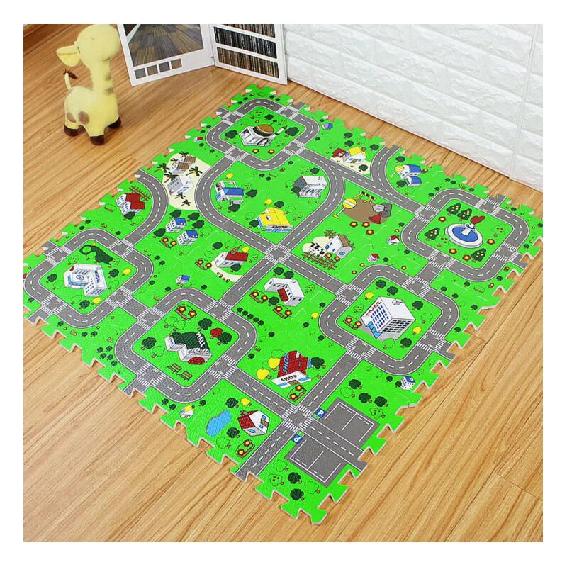 

City Map Stitching Puzzle Baby Game Pad Green Foam Shatter-Resistant Anti-Skid Baby Crawl Climbing Mat Toy Car Road Floor Mat