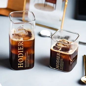 

Coffee Glass Transparent Glass Juice Cold Drink Cups Heat Resistance Letter Square Decoration Cup Drinkware Birthday Party Gifts