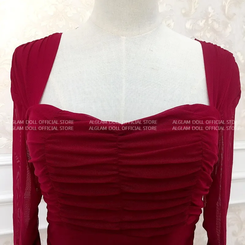2020 осень длинный рукав Wrinked Vestidos облегающее сексуальное бордовые Клубные