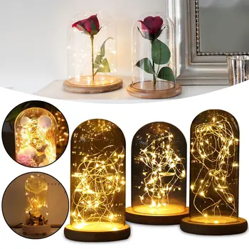 

Newest Glass Dome Bell Jar Cloche Display Wooden Base With Fairy LED Night Light Decorations Christmas Gift for Wedding