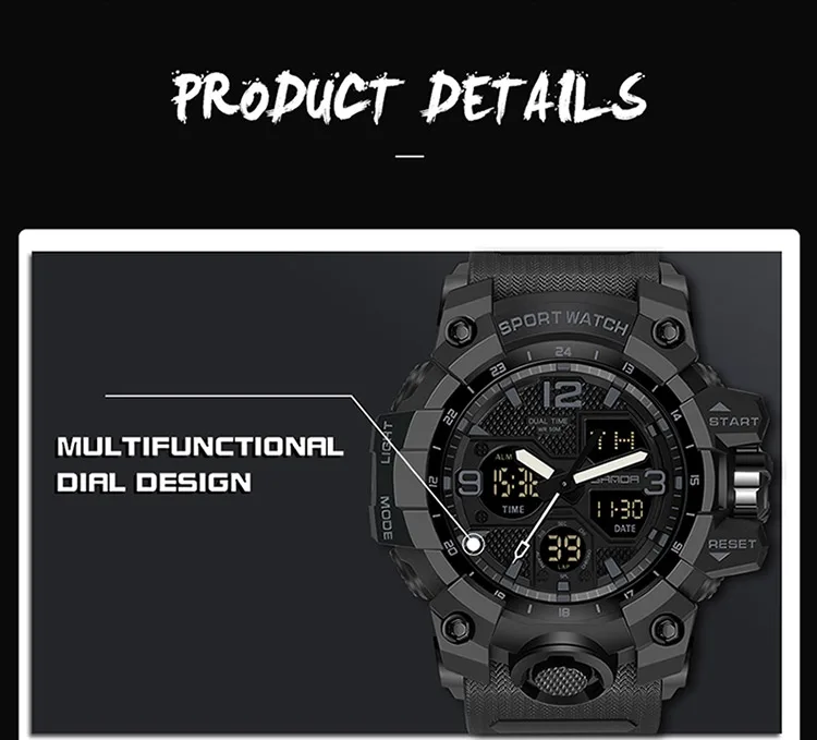 SANDA Fashion Sports Waterproof Watch Men Top Luxury Brand Military Digital Quartz Wristwatch Mens Dual Display Backlight Clock