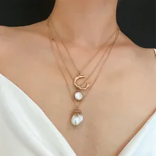 DIEZI многослойное барокко винтажное ожерелье с кулоном и буквой для женщин модная золотая цепочка жемчужное колье ожерелье ювелирные изделия