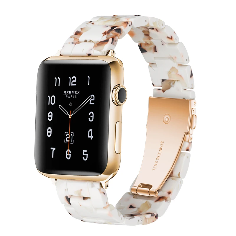 

New Resin Apple Watch Band Accessories 20/22/38/40/42/44mm Immitation Ceramic Flat Mouth Pin Buckle Watch Straps Belts Bracelet