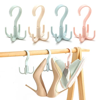 

1PC Multi-Functional Plastic S Hook Four-Claw 360 Degrees Rotatable Storage Scarf Towel Hanger Clothes Shoes Sundries Organizers