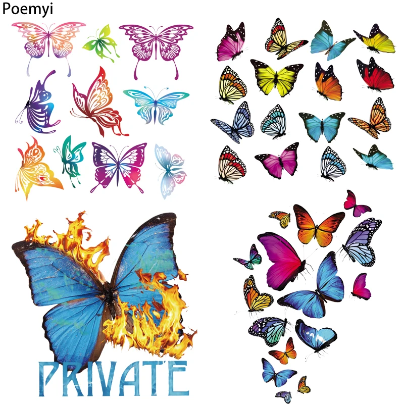 

Color Butterfly Patches Iron on Transfers for Woman Clothing Vinyl Heat Transfer Stickers on Clothes Animal Stripes Patch Badge