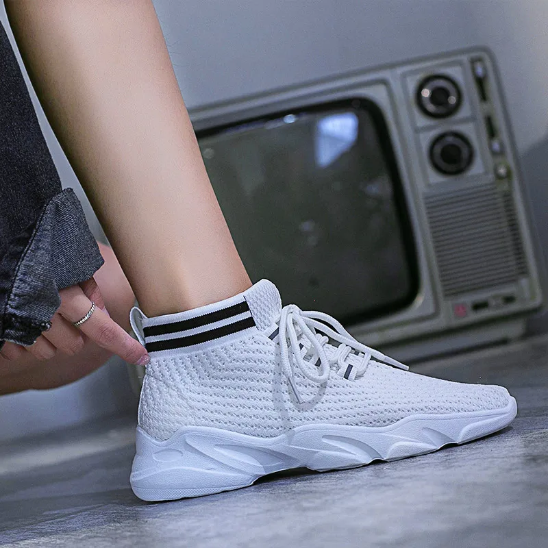 Flyknit/женские кроссовки с высоким берцем; легкая Спортивная повседневная обувь; кроссовки для отдыха; износостойкая Женская Вулканизированная обувь
