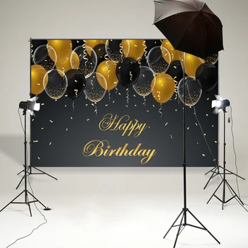 

BEIPOTO Happy birthday backdrop gold balloon party decoartion cake/sweets dessert table banner adult photo booth area picture