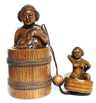 

IR168 -20 Years Old 11.8x5.5 CM Boxwood Inro / Netsuke/ojime : Geisha Girl INRO Collectible
