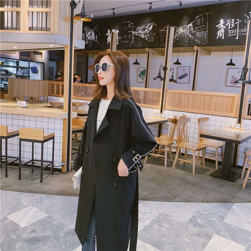 

Korean-style over-the-Knee Trench Coat Women's Long 2019 Spring New Style Slim Fit BF Versatile Solid Color CHIC Coat Students T