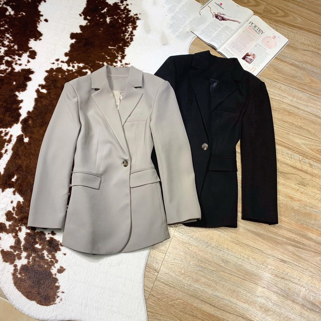 

2019 new ladies high quality fashion long sleeve lapel solid color back pinch pleated irregular suit 0912