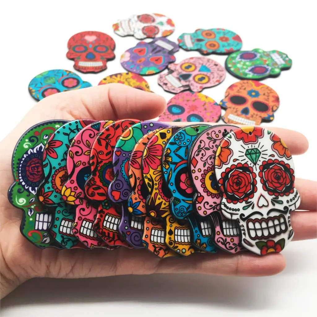 10 шт. Подвески с изображением сахарного черепа Хэллоуина для изготовления