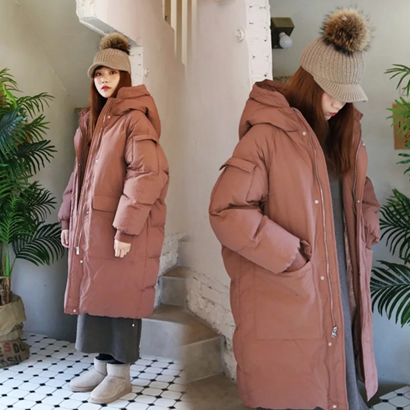 

2019 Spring Fashion Hooded Color Cotton-padded Clothes/Cotton Coat Mid-length dou peng xing Color