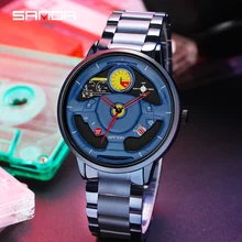 

Sanda Watches for Men Lovers Military Steering Wheel Watch Stainless Steel Strap Quartz Clock Blue Wristwatch Relogio Masculino
