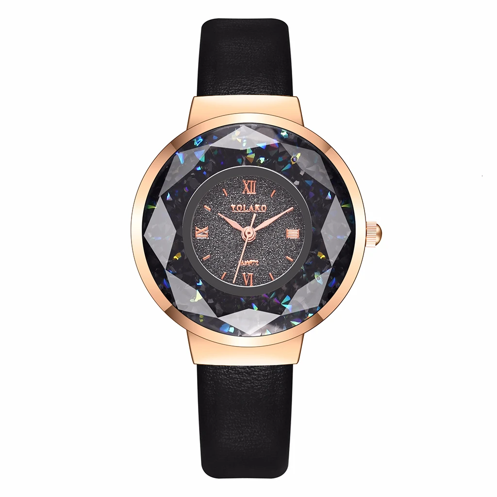 YOLAKO женские кожаные движущиеся бриллиантовые часы Роскошные женские кварцевые наручные часы Reloj Mujer Relogio Feminino