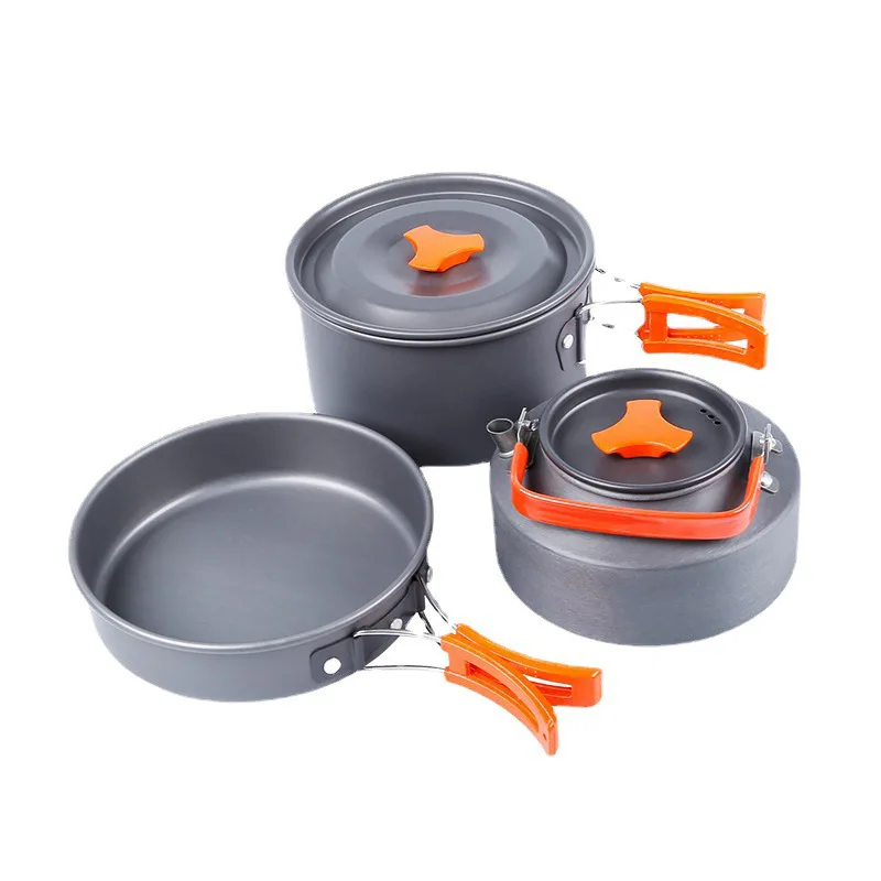 Outdoor Camping Portable Aluminum Alloy Tableware 2-3 Person Kettle Pot Frying Pan Picnic Cookware portable tableware camping cookware