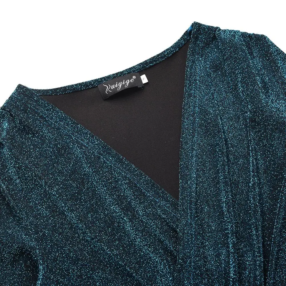 Женское платье с длинным рукавом и v образным вырезом блестками Сексуальные