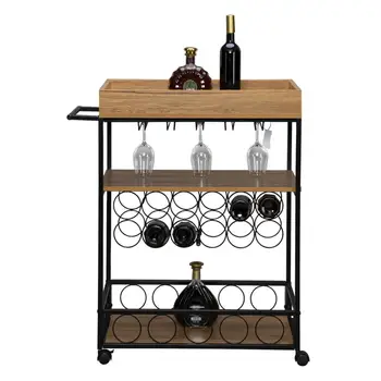

Durable Black Three-layer Movable Multifunctional Wine Rack Dining Cart With Flexible Swivel Casters 27.36 X 15.75 X 37in LxWxH