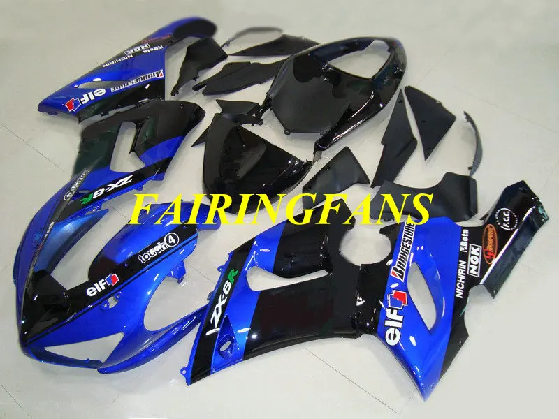 Мотоцикл обтекатель тела комплект для KAWASAKI Ninja ZX6R 636 05 06 ZX 6R 2005 2006 ABS черно-голубые Обтекатели кузова+ подарки KJ14