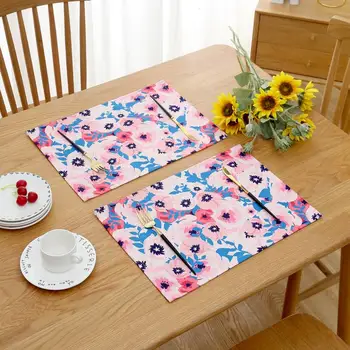 

4Pcs Linen Table Napkins for Table Placemats Wedding Decoration Dinner Napkins for Kitchen Serving Napkin Cutlery Flower Print