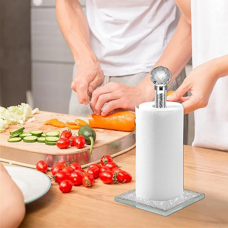 Countertop Napkin Holder Crushed Diamond Toilet Paper Towel Roll Stand Plastic Wrap Holder for Kitchen Easy One-handed Tear